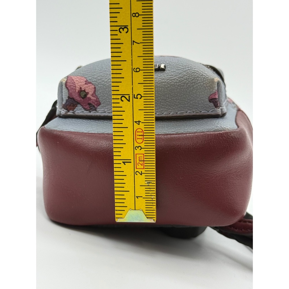 Coach Mini Backpack Bag Charm Floral Blue Burgundy Leather Keychain F39148 - Picture 4 of 9
